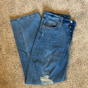 Distressed Straight Leg Blue Jeans